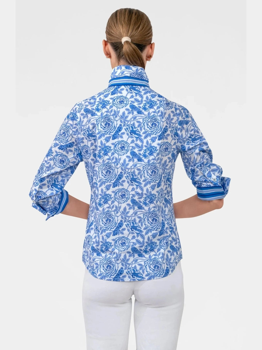 Boyfriend Shirt - Smell The Roses Chinoiserie Blue