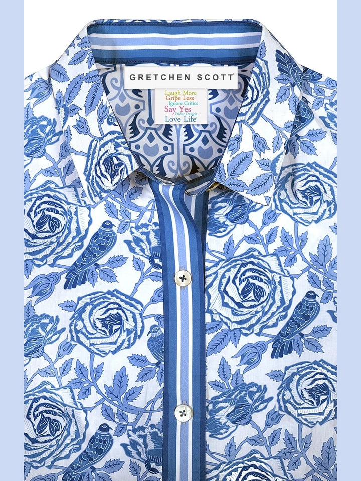 Boyfriend Shirt - Smell The Roses Chinoiserie Blue