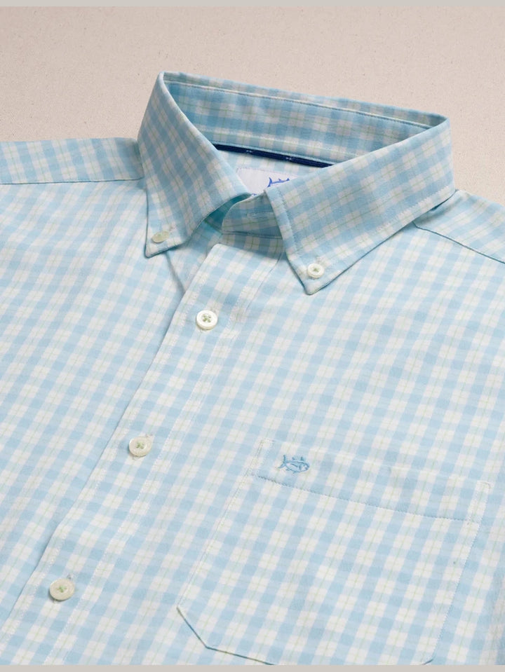 Precheck Plaid Coastal Breeze Sport Shirt - Tropical Breeze Blue