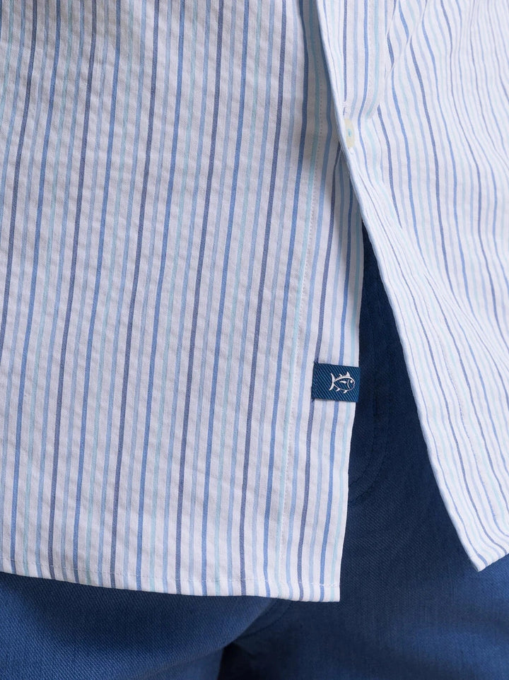Marina Seersucker Coastal Breeze Short Sleeve Sport Shirt - Tropical Breeze Blue