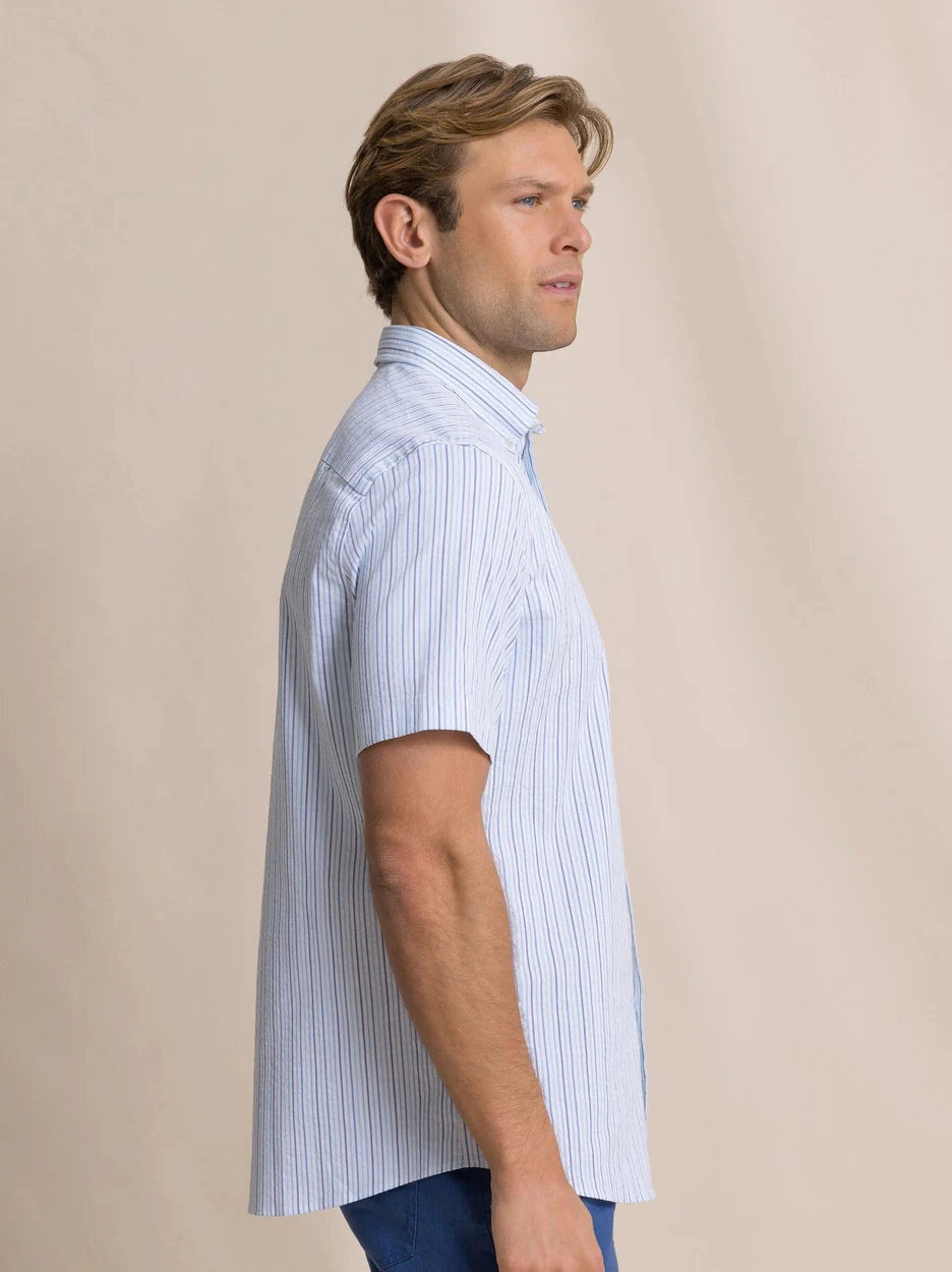 Marina Seersucker Coastal Breeze Short Sleeve Sport Shirt - Tropical Breeze Blue
