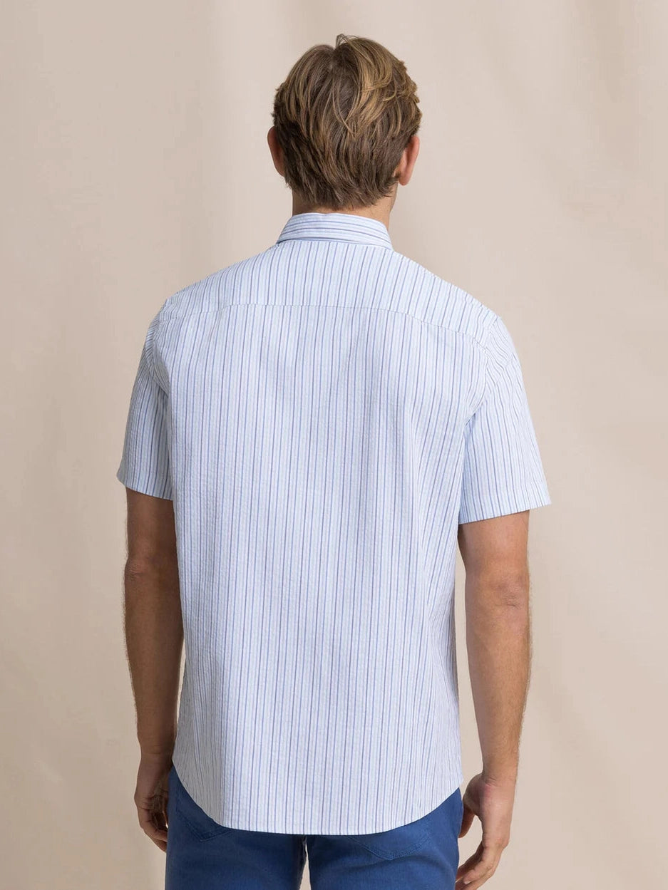 Marina Seersucker Coastal Breeze Short Sleeve Sport Shirt - Tropical Breeze Blue