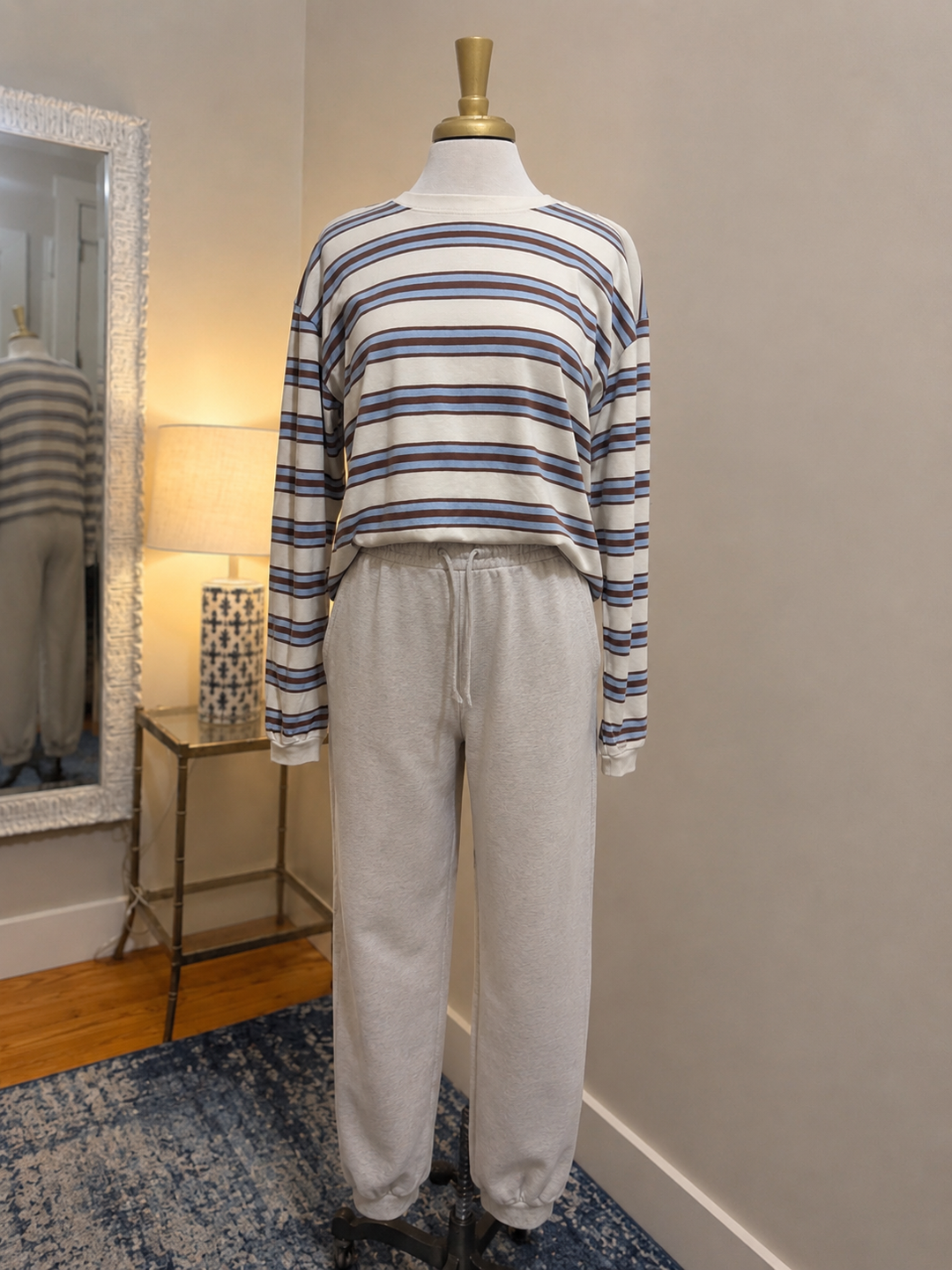 Blue & Camel Stripe Sweatshirt