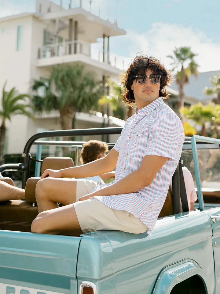 Clubhouse Seersucker Baja Shirt SS - Berry Tide