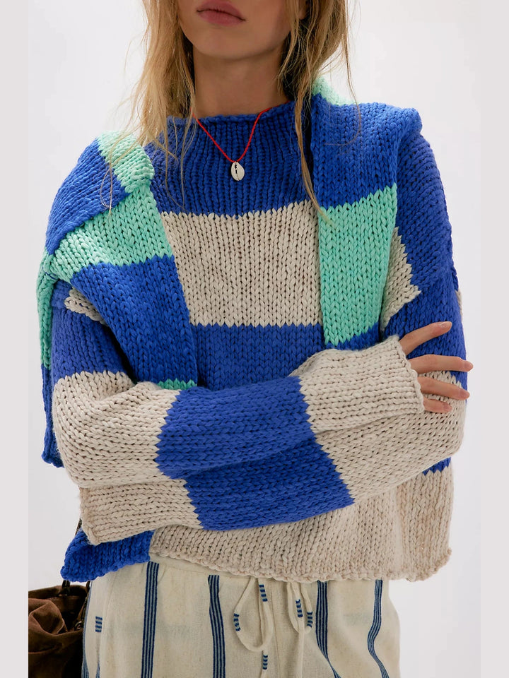 Opal Rollneck Knit Stripe Sweater - Cobalt
