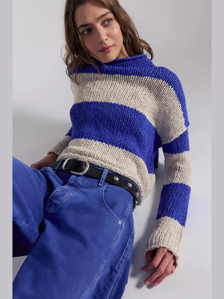Opal Rollneck Knit Stripe Sweater - Cobalt