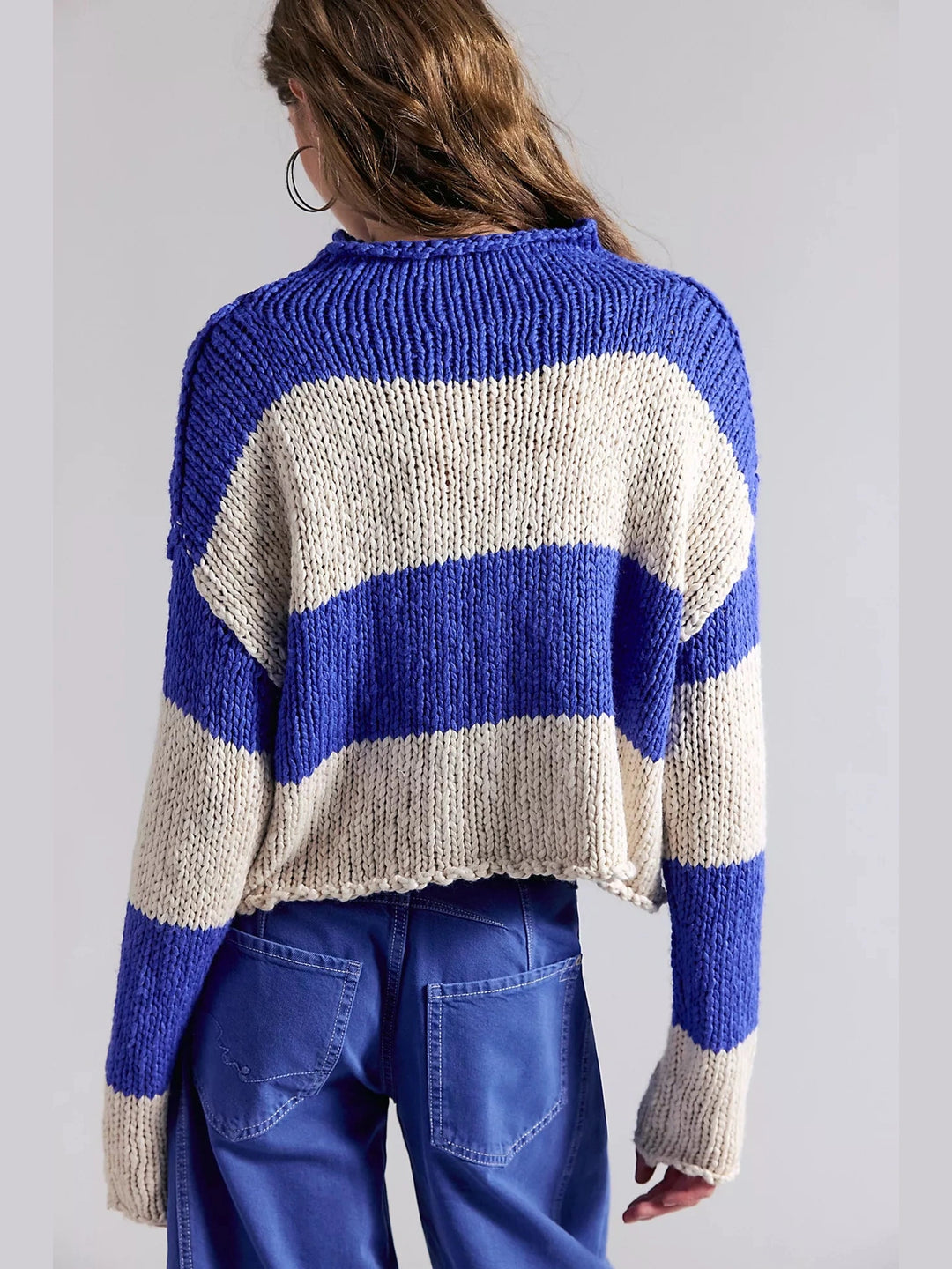 Opal Rollneck Knit Stripe Sweater - Cobalt