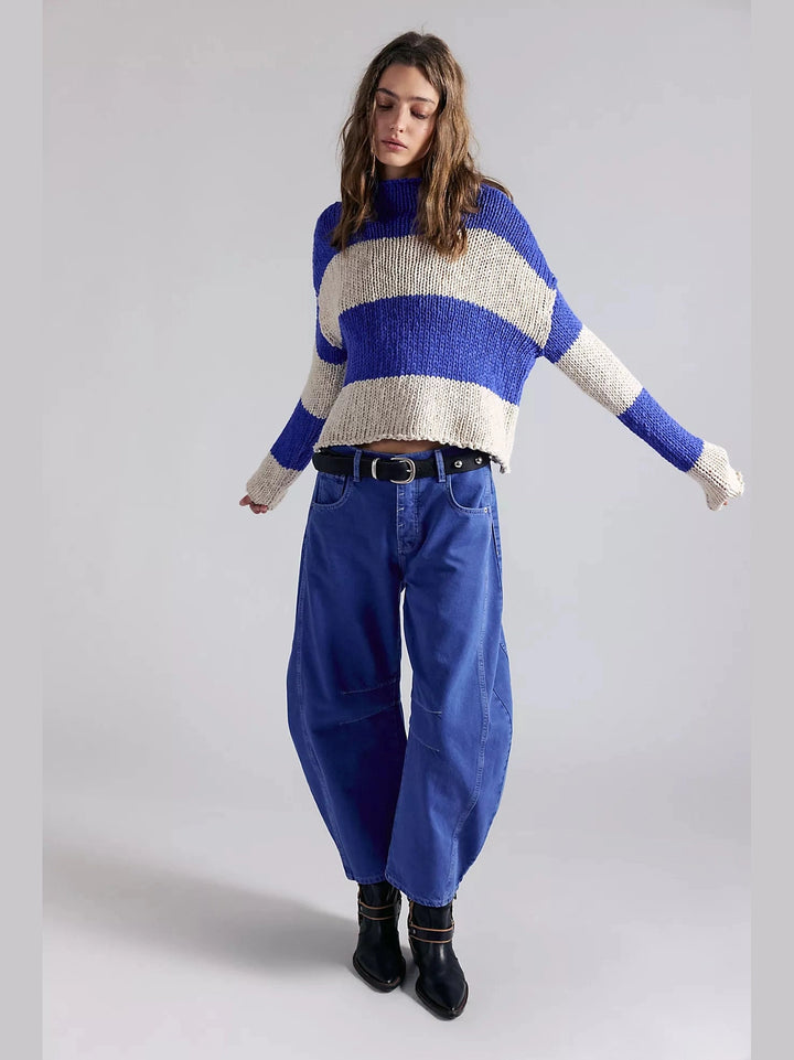 Opal Rollneck Knit Stripe Sweater - Cobalt