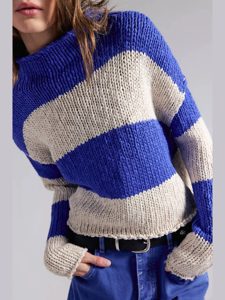 Opal Rollneck Knit Stripe Sweater - Cobalt