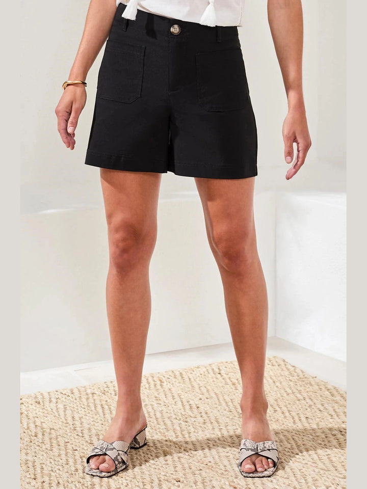 Fly Front High Rise Shorts w/ Pockets - Black