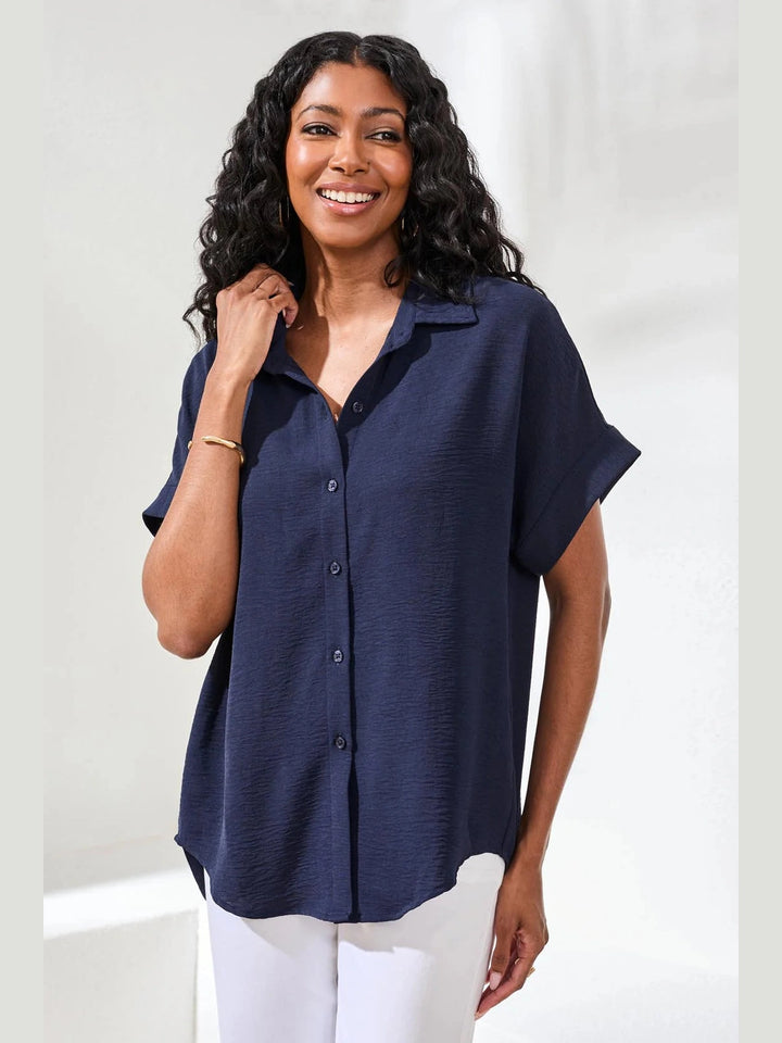 Relaxed Dolman Button-Down Shirt - Nautical