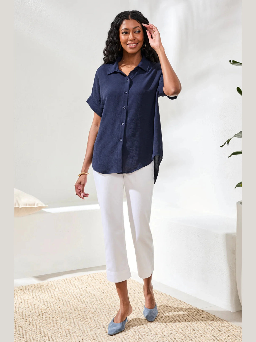 Relaxed Dolman Button-Down Shirt - Nautical