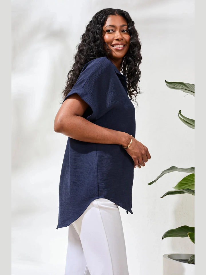 Relaxed Dolman Button-Down Shirt - Nautical