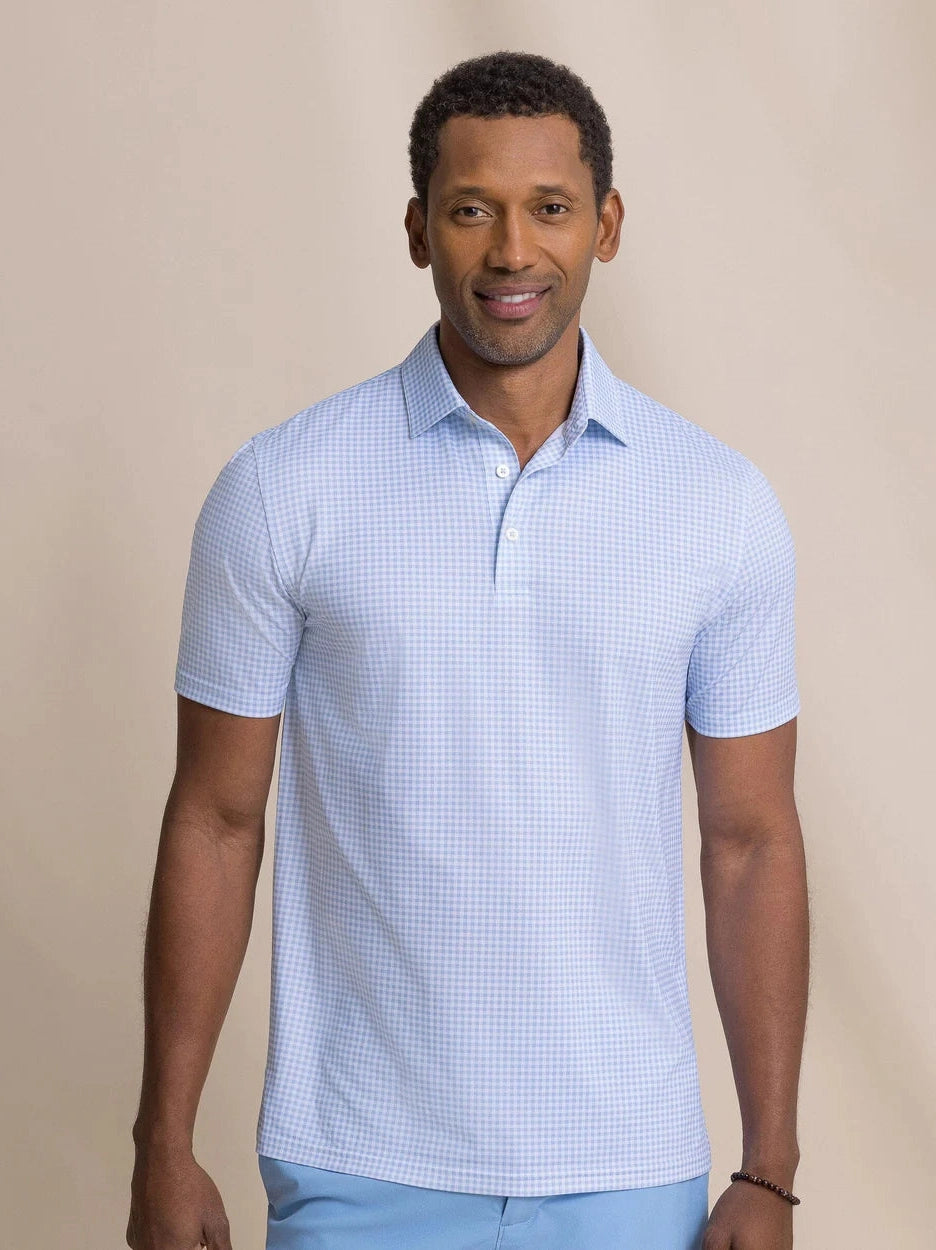 Driver Island View Gingham Printed Polo - Tide Blue