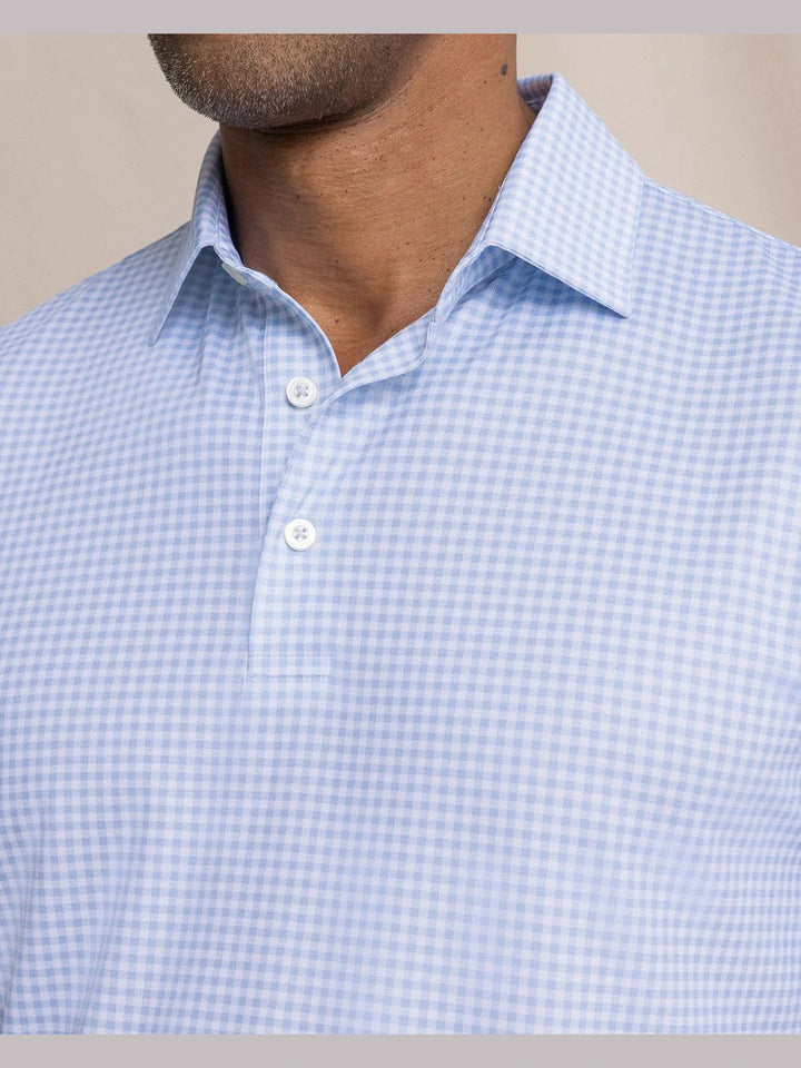 Driver Island View Gingham Printed Polo - Tide Blue
