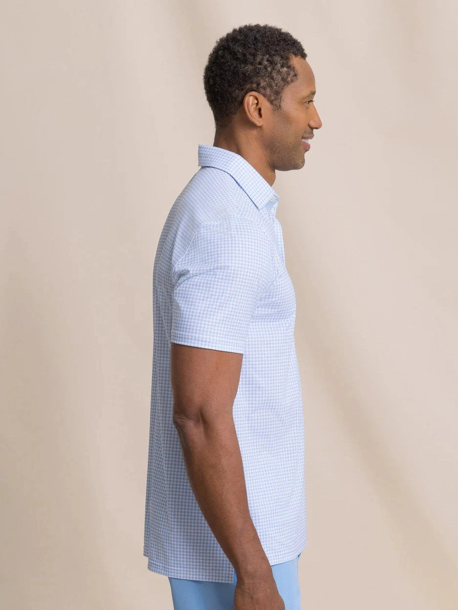 Driver Island View Gingham Printed Polo - Tide Blue