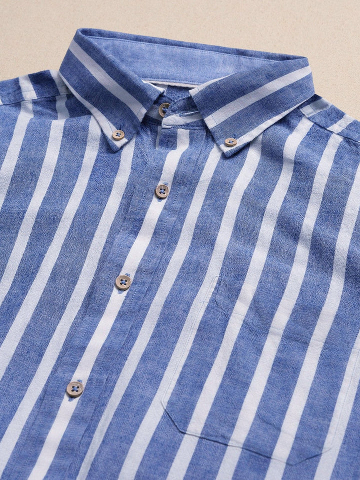 Seamark Stripe Linen Rayon Short Sleeve Sport Shirt