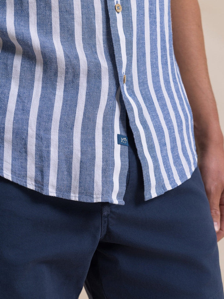 Seamark Stripe Linen Rayon Short Sleeve Sport Shirt