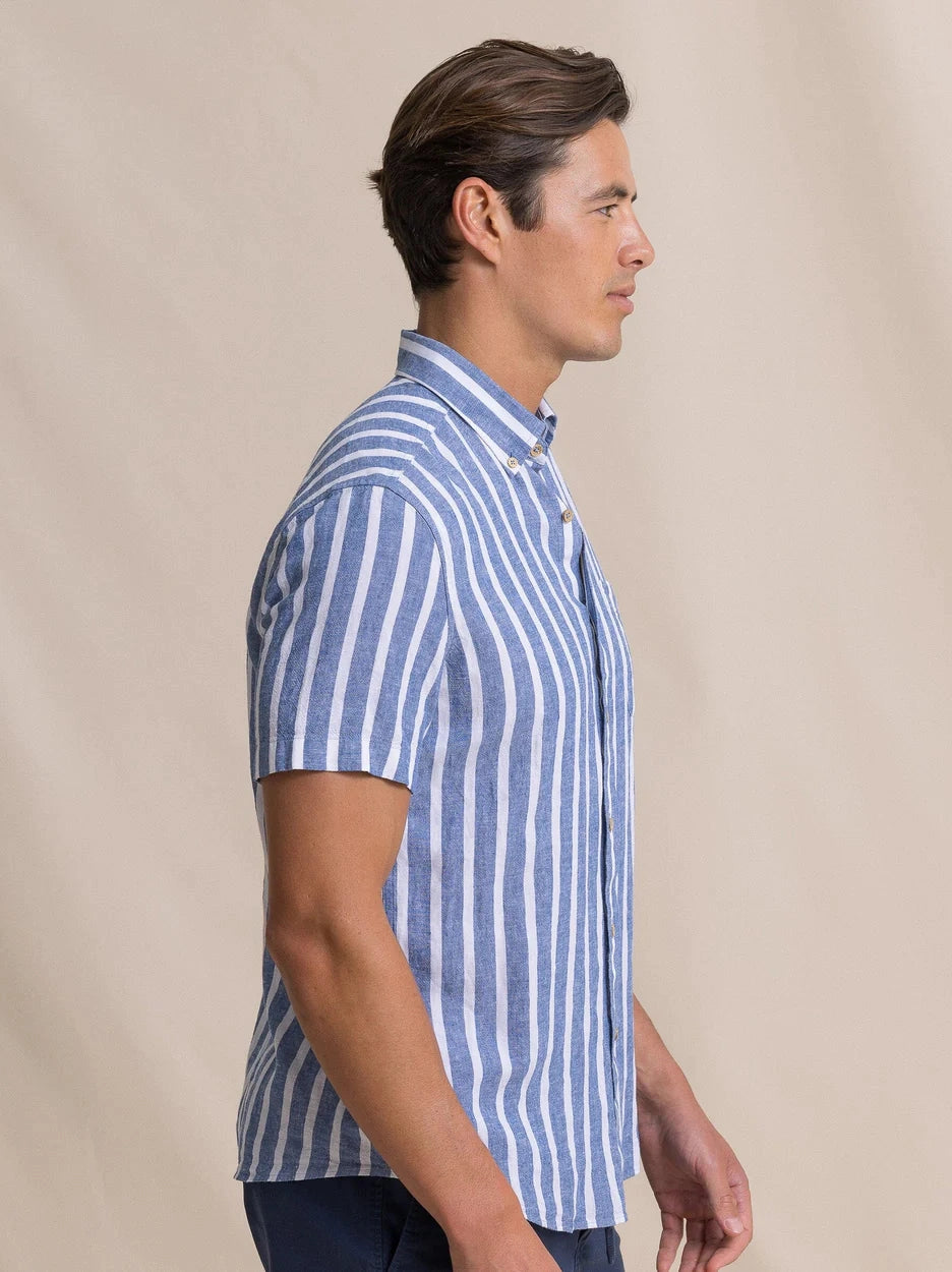 Seamark Stripe Linen Rayon Short Sleeve Sport Shirt