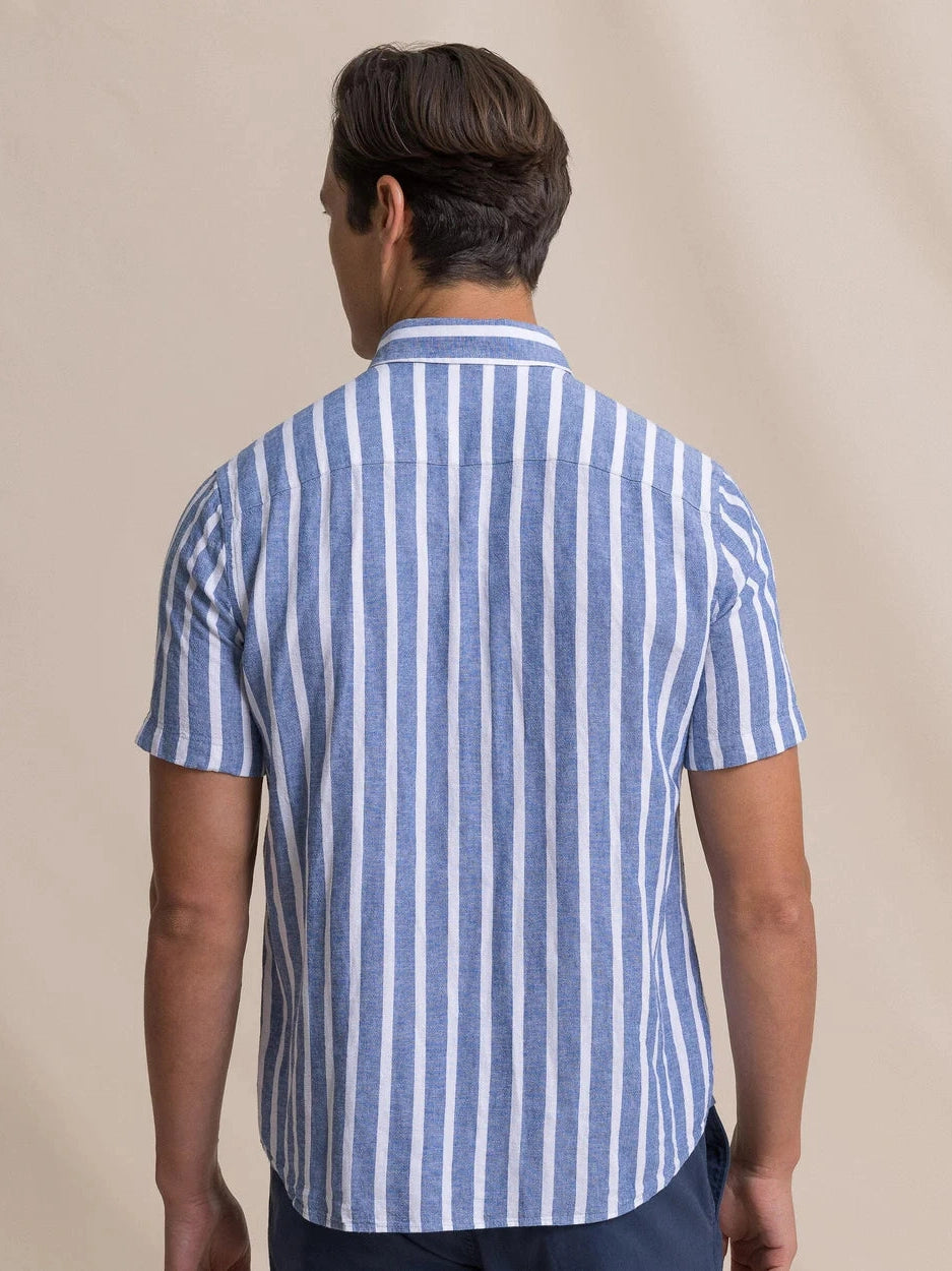 Seamark Stripe Linen Rayon Short Sleeve Sport Shirt