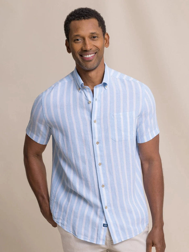 Seamark Stripe Linen Rayon Short Sleeve Sport Shirt