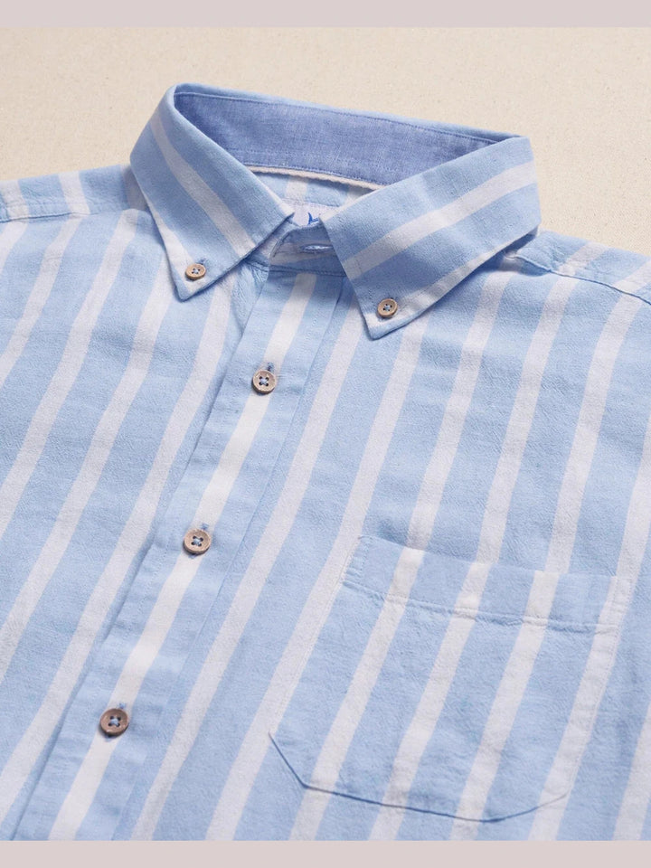 Seamark Stripe Linen Rayon Short Sleeve Sport Shirt