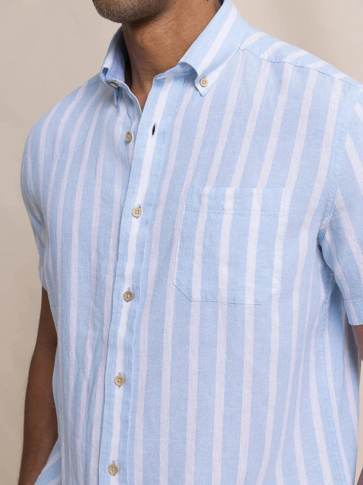 Seamark Stripe Linen Rayon Short Sleeve Sport Shirt