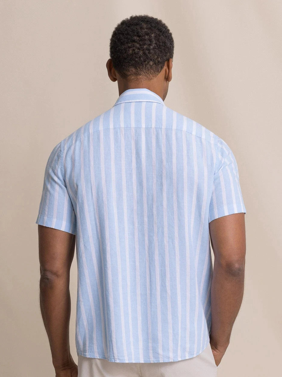 Seamark Stripe Linen Rayon Short Sleeve Sport Shirt
