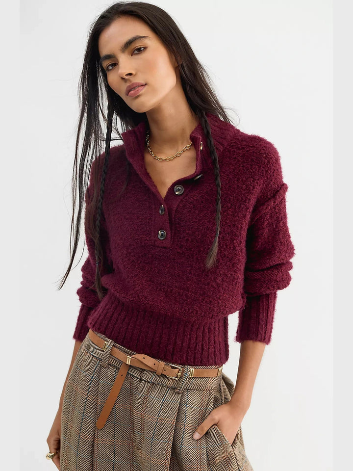 Free People Tucked Henley Pullover - Burgundy