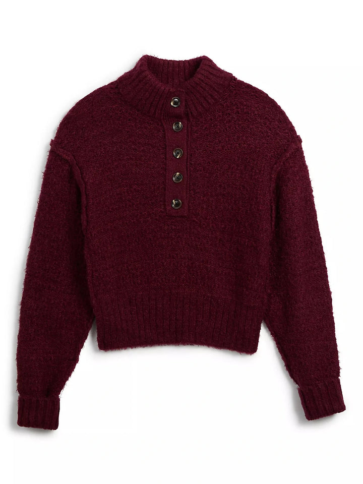 Free People Tucked Henley Pullover - Burgundy
