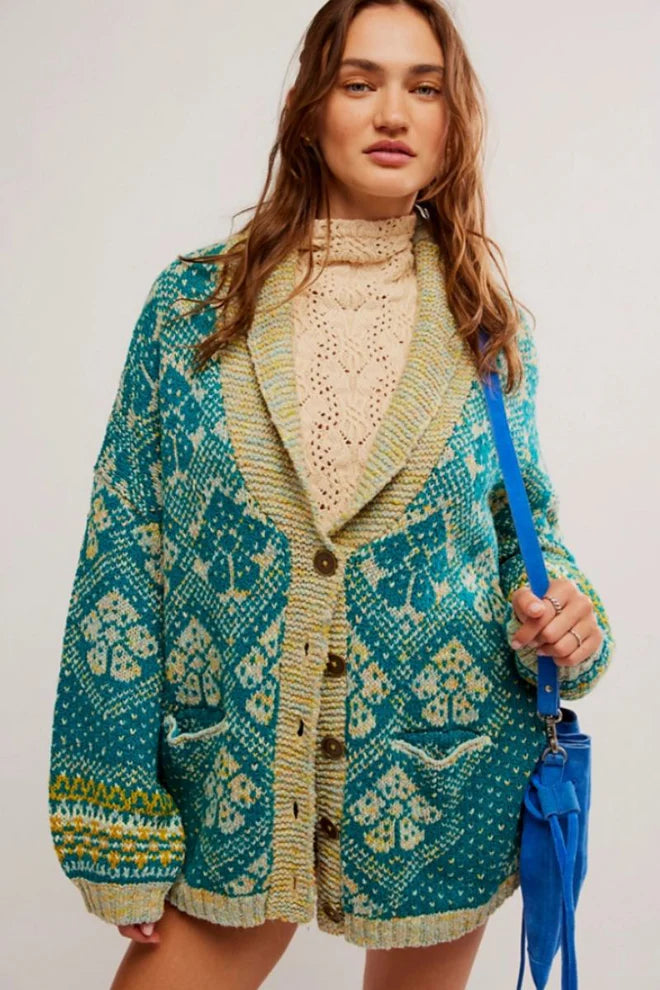 Free People Harbor Teal Cardigan