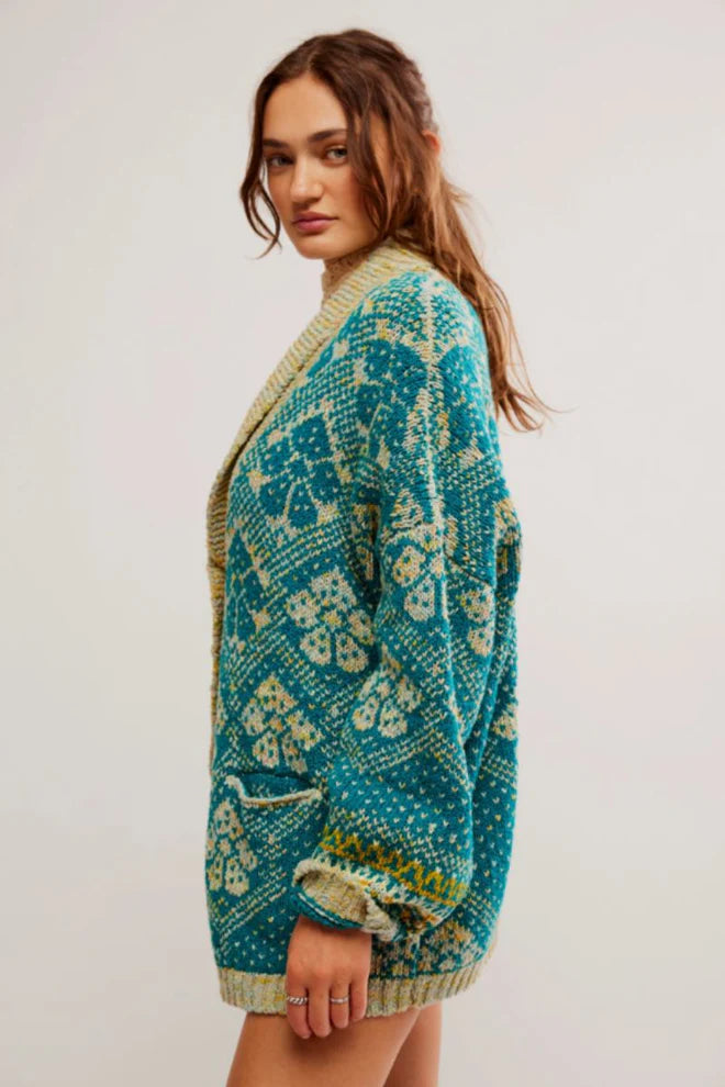 Free People Harbor Teal Cardigan
