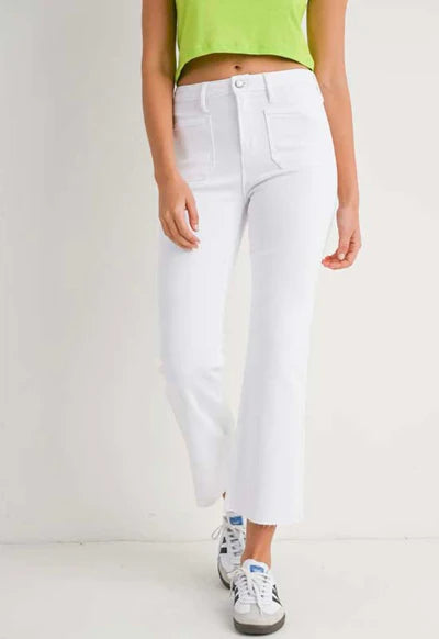 Just Black Denim Patch Pocket Cropped Flare Jean- Optic White