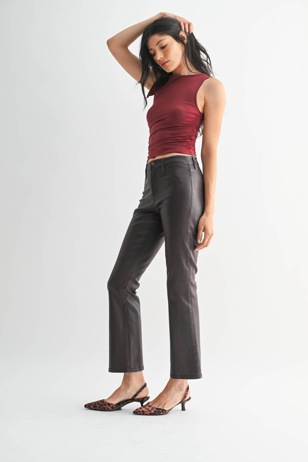 Just Black Denim Slim Cropped Bootcut- Coated Espresso