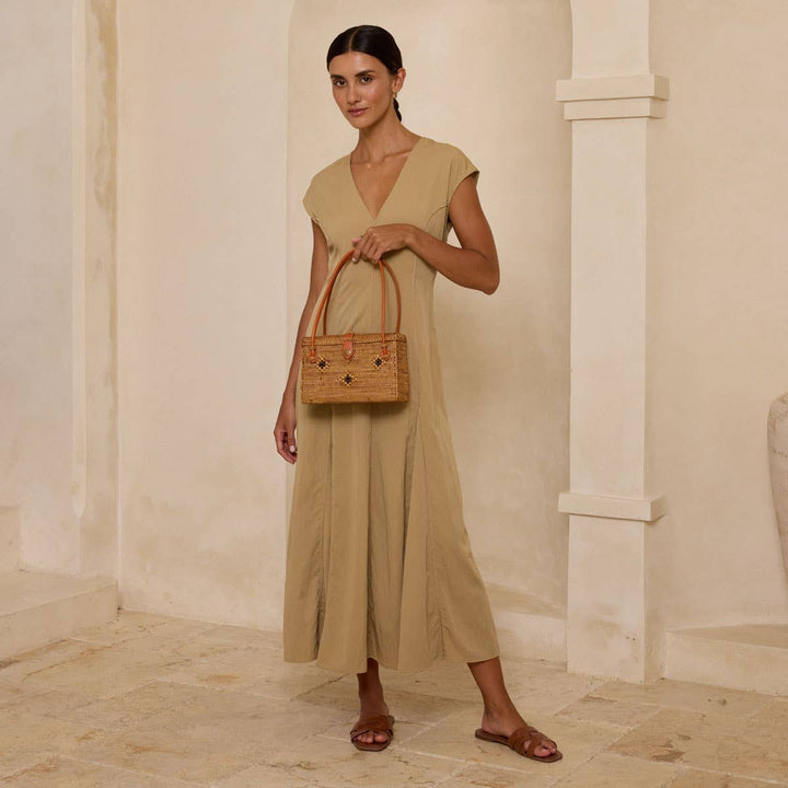 Ata Vine Rattan Box Handbag with Diamond Pattern