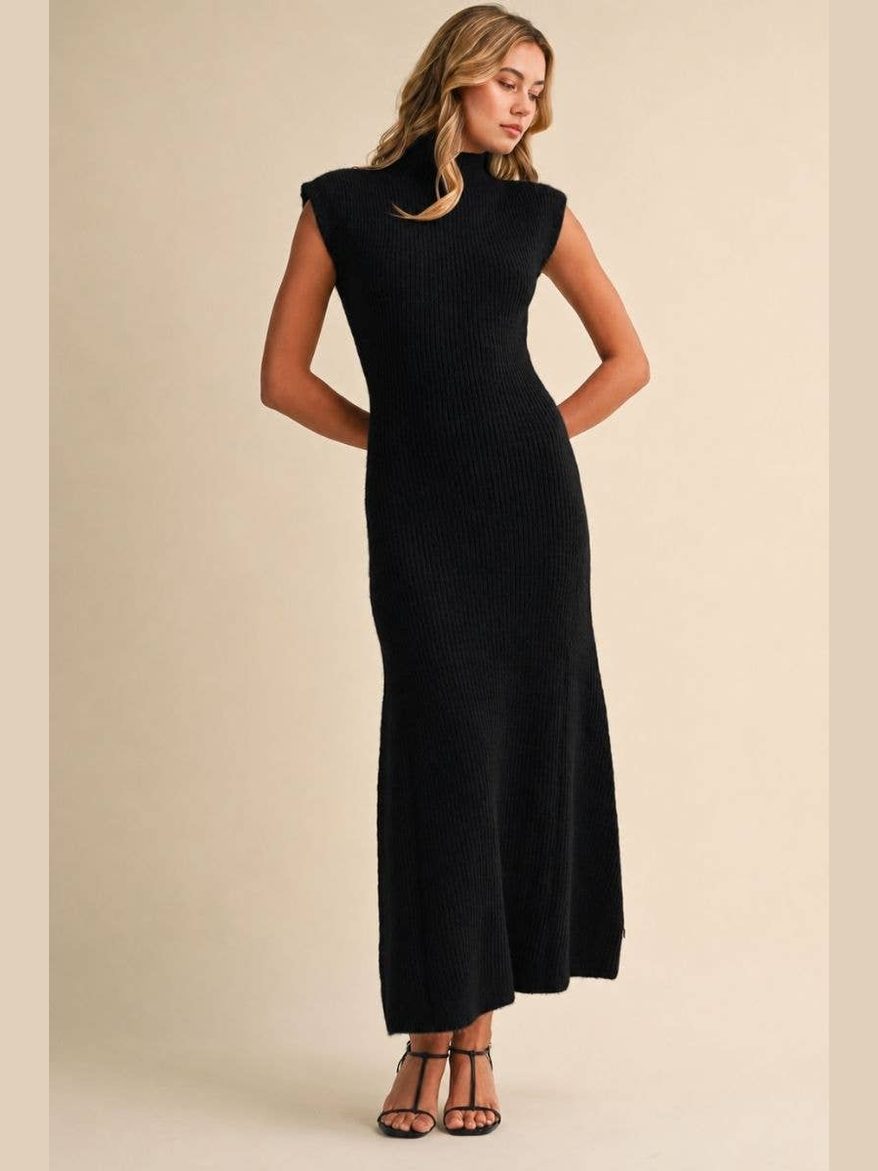 SLEEVELESS TURTLENECK SWEATER MIDI DRESS
