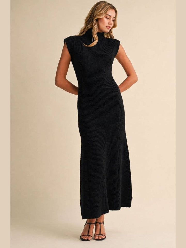SLEEVELESS TURTLENECK SWEATER MIDI DRESS