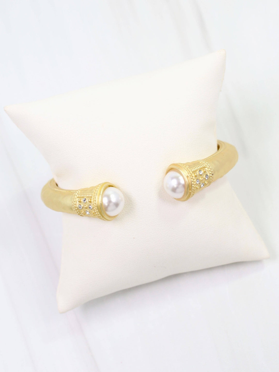 Colette Hammered Hinged Cuff Bracelet- Pearl