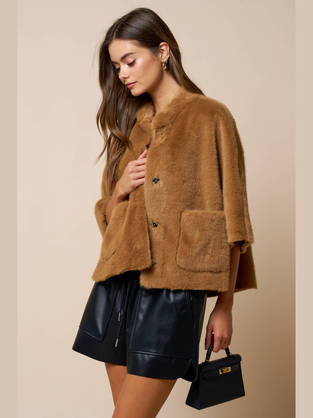Fur Cape Sleeve Jacket w/ Pockets