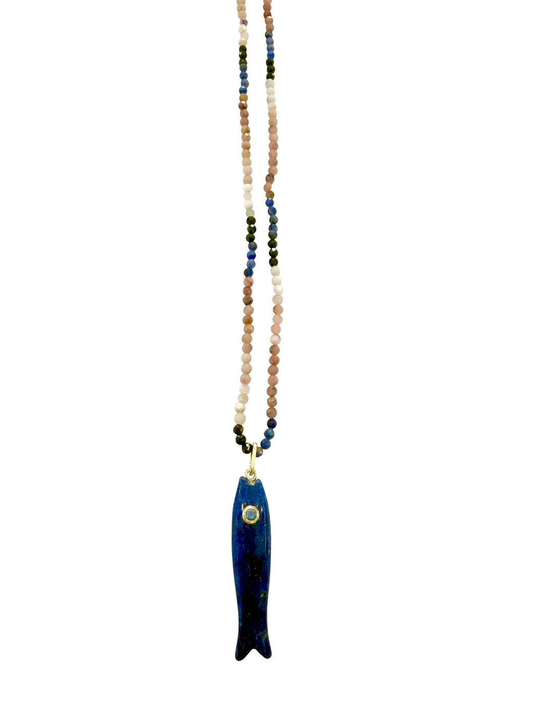 Seth Beaded Necklace with Fish Charm - Blue