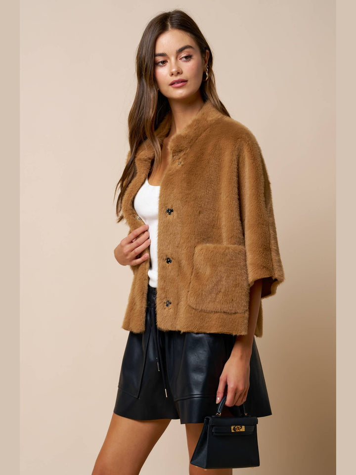 Fur Cape Sleeve Jacket w/ Pockets