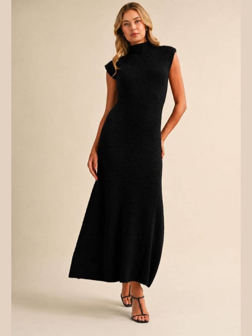 SLEEVELESS TURTLENECK SWEATER MIDI DRESS