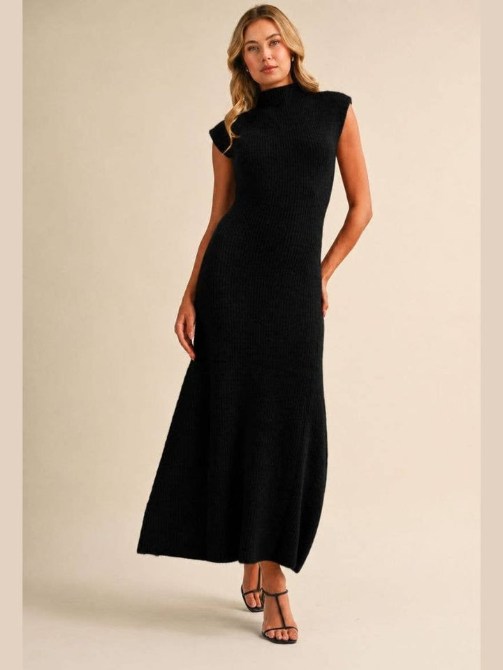 SLEEVELESS TURTLENECK SWEATER MIDI DRESS