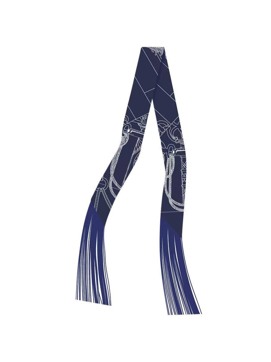 Frilly Scarf with Fringe - Silver & Navy