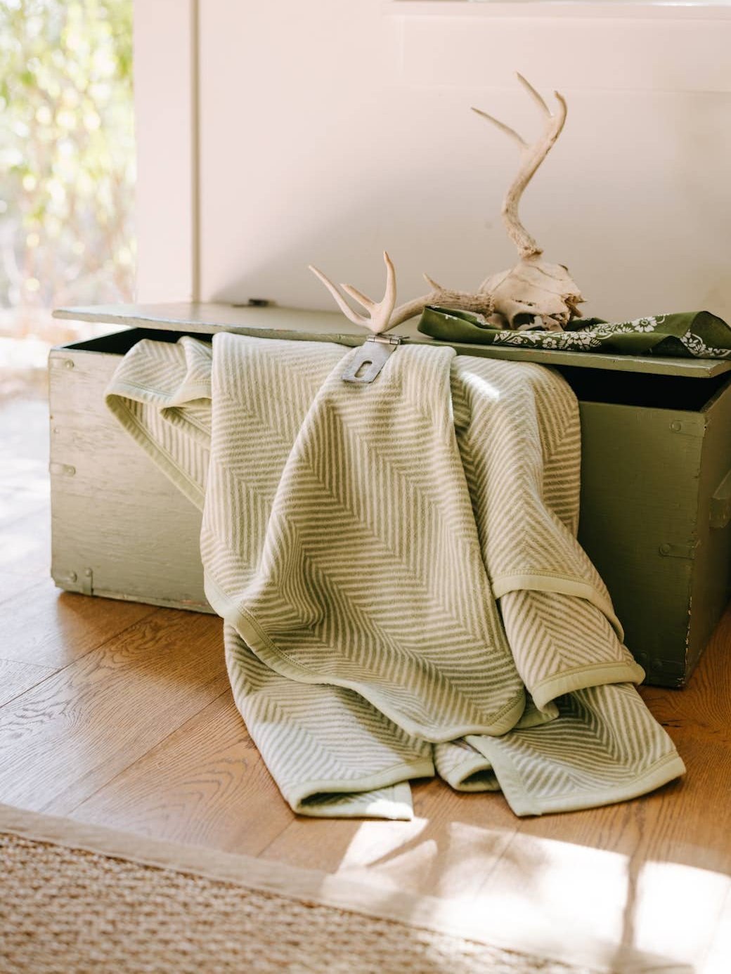 Harborview Herringbone Garden Green Blanket