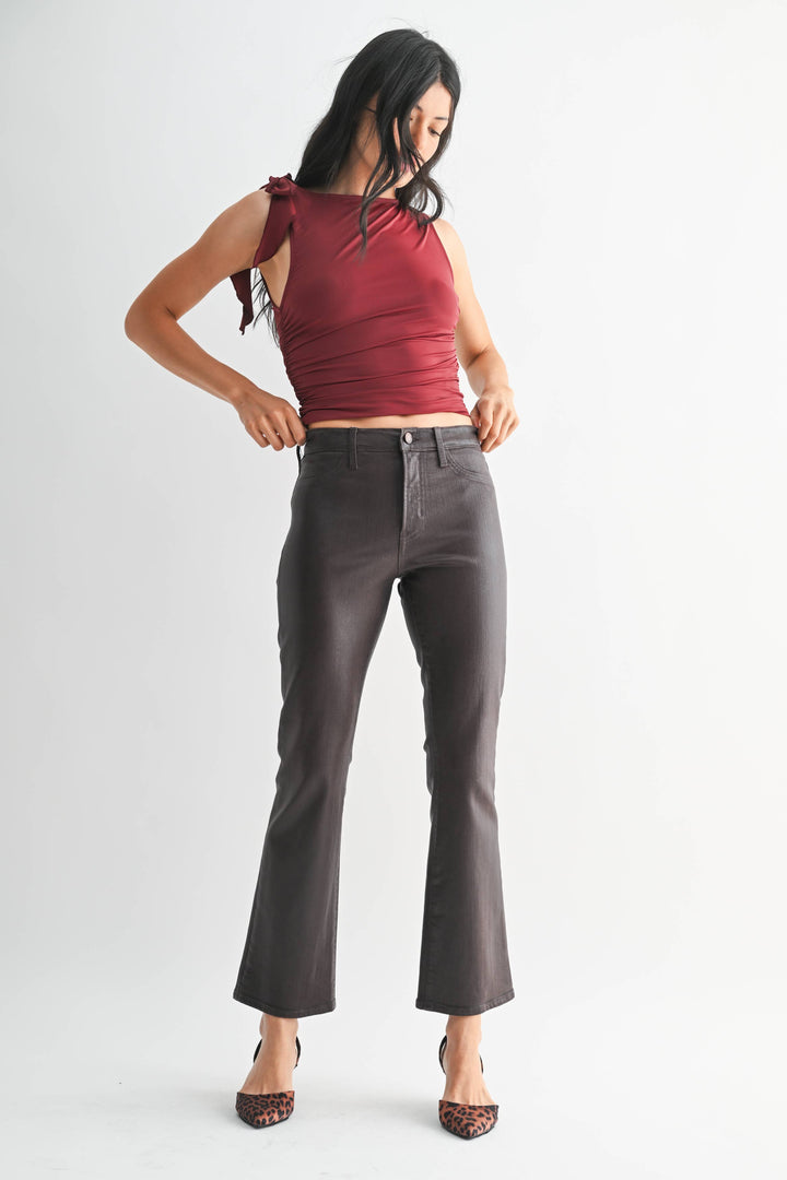 Just Black Denim Slim Cropped Bootcut- Coated Espresso