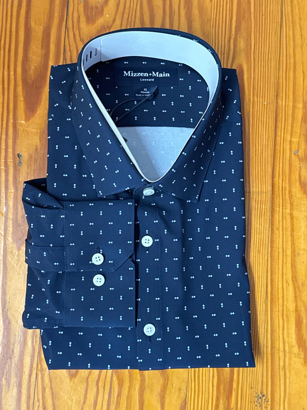 Mizzen + Main Leeward LS Dress Shirt - Navy Double Dot