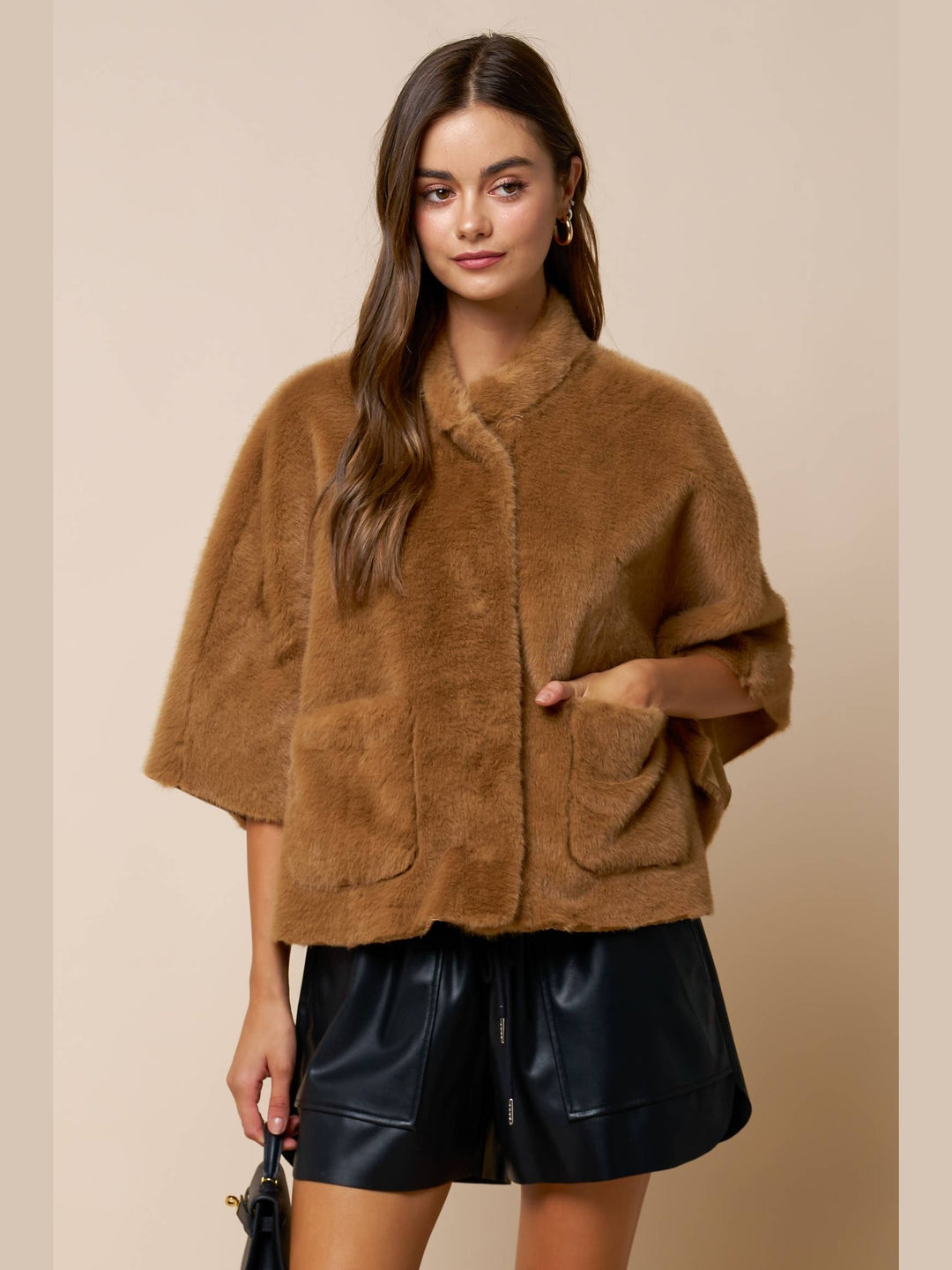 Fur Cape Sleeve Jacket w/ Pockets