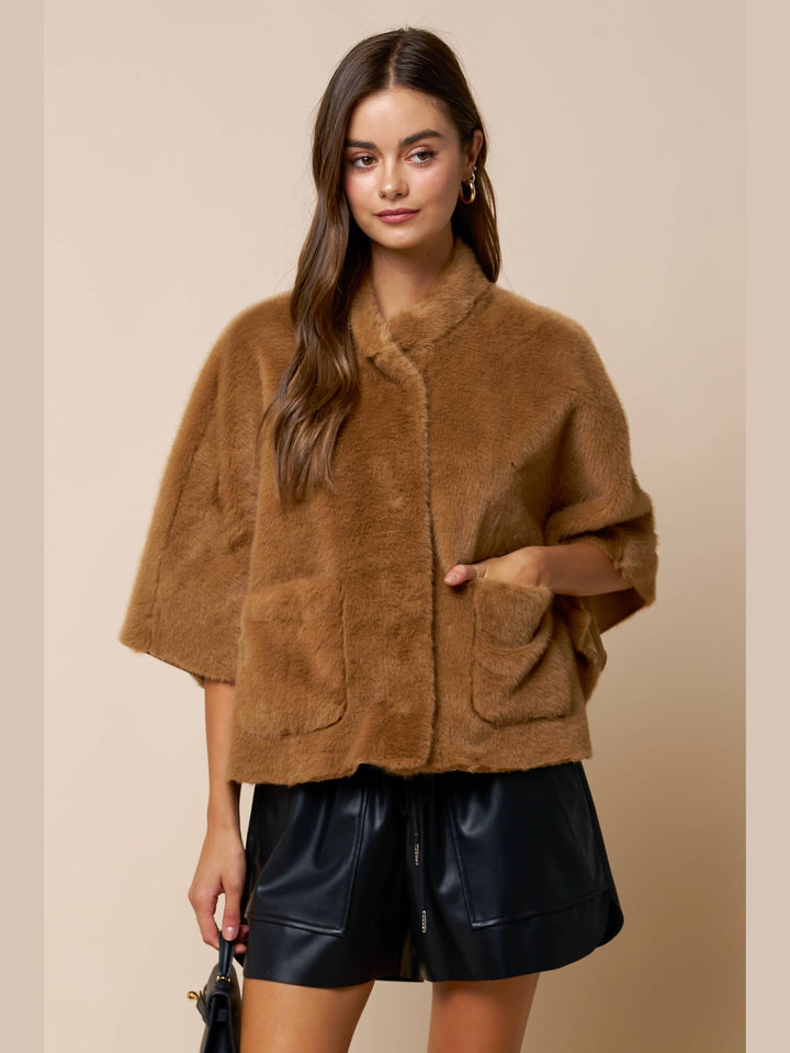 Fur Cape Sleeve Jacket w/ Pockets