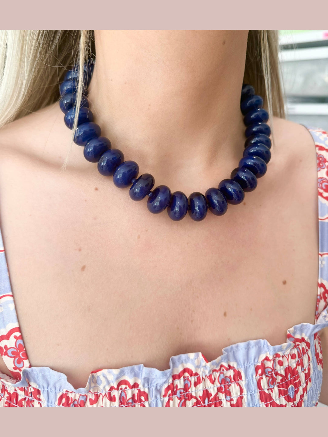 Bailey Chunky Beaded Necklace- Navy